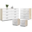 4PC Set Engineered Wood 2 Nightstands 1 Double Dresser & 1 Chest in Oak & White