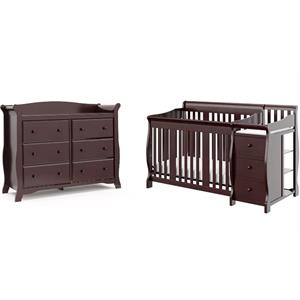 6-drawer double dresser and baby crib with changing table set