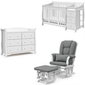 3-piece crib and changing table set with dresser and glider ottoman