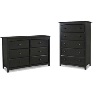 matching 6 drawer double dresser and 5 drawer chest set