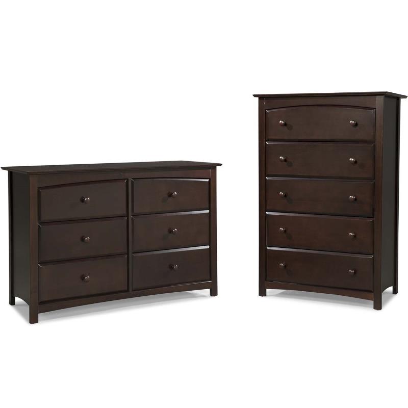 6-Drawer Double Dresser and 5-Drawer Chest Kids Bedroom Set in Espresso