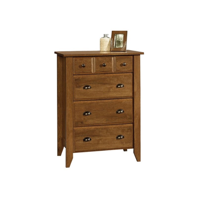 4 Piece Bedroom Set with Dresser Chest and 2 Nightstands in Oiled Oak