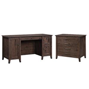 2 piece home office set with computer desk and file cabinet in coffee oak