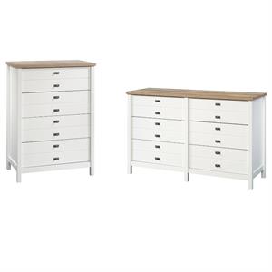 2 piece bedroom set with dresser and chest in soft white