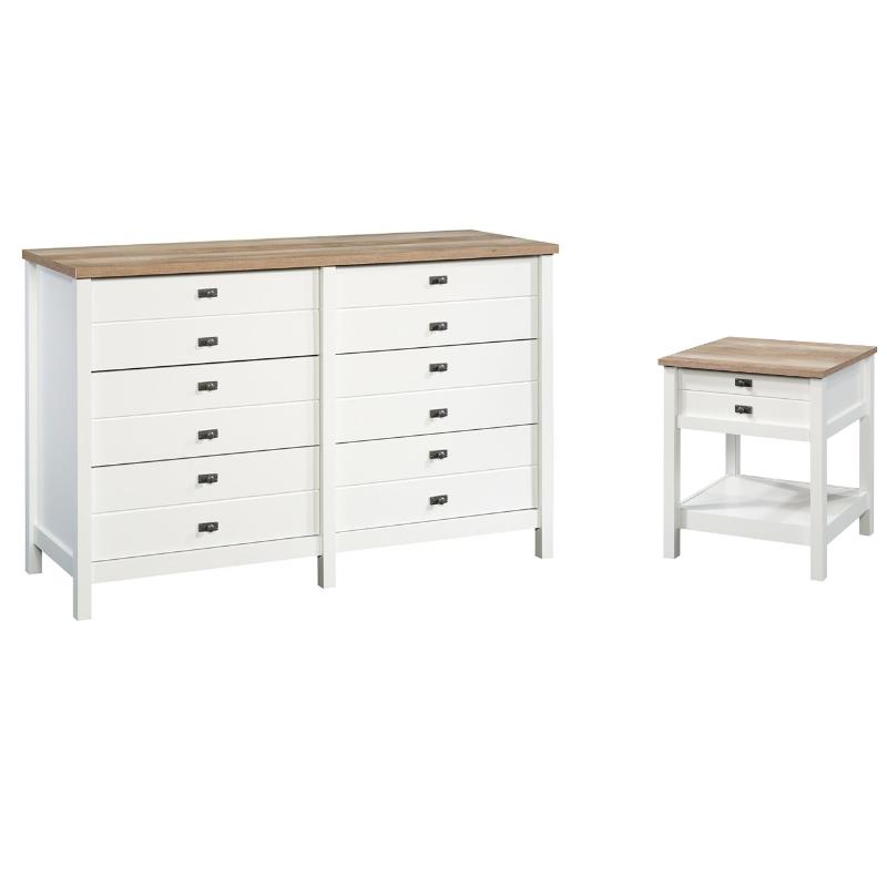 2 Piece Bedroom Set with Dresser and Nightstand in Soft White