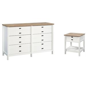 2 piece bedroom set with dresser and nightstand in soft white