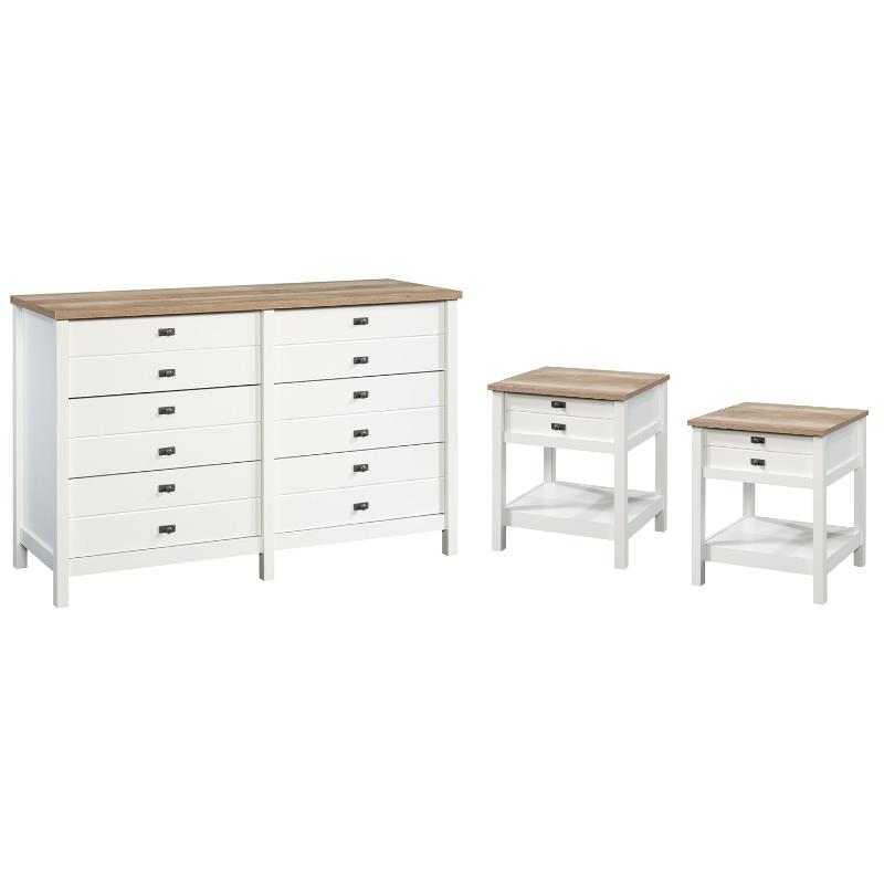 3 Piece Bedroom Set with Dresser and 2 Nightstands in Soft White