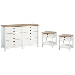 3 piece bedroom set with dresser and 2 nightstands in soft white