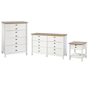 Home Square 3 Piece Bedroom Set with Dresser Chest and Nightstand in Soft White