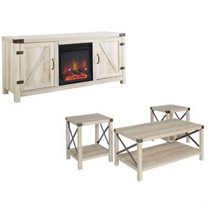 farmhouse fireplace tv stand with coffee table and 2 end tables set