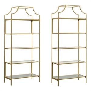 Home Square Contemporary 2 Piece Metal Bookcase set in Satin Gold