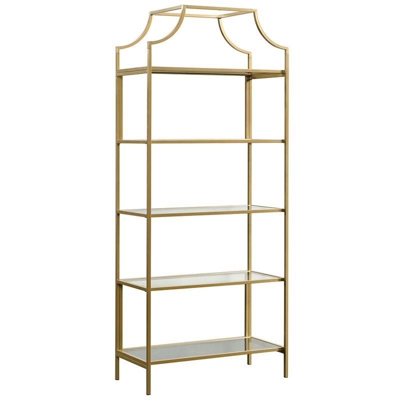 Home Square Contemporary 2 Piece Metal Bookcase set in Satin Gold
