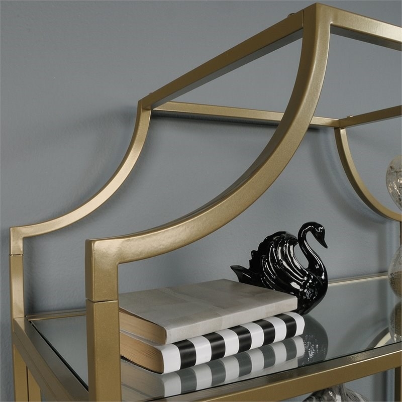 Home Square Contemporary 2 Piece Metal Bookcase set in Satin Gold