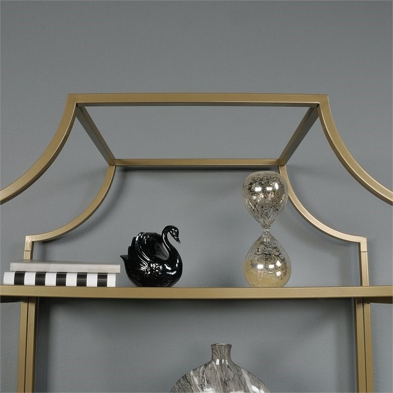 Home Square Contemporary 2 Piece Metal Bookcase set in Satin Gold