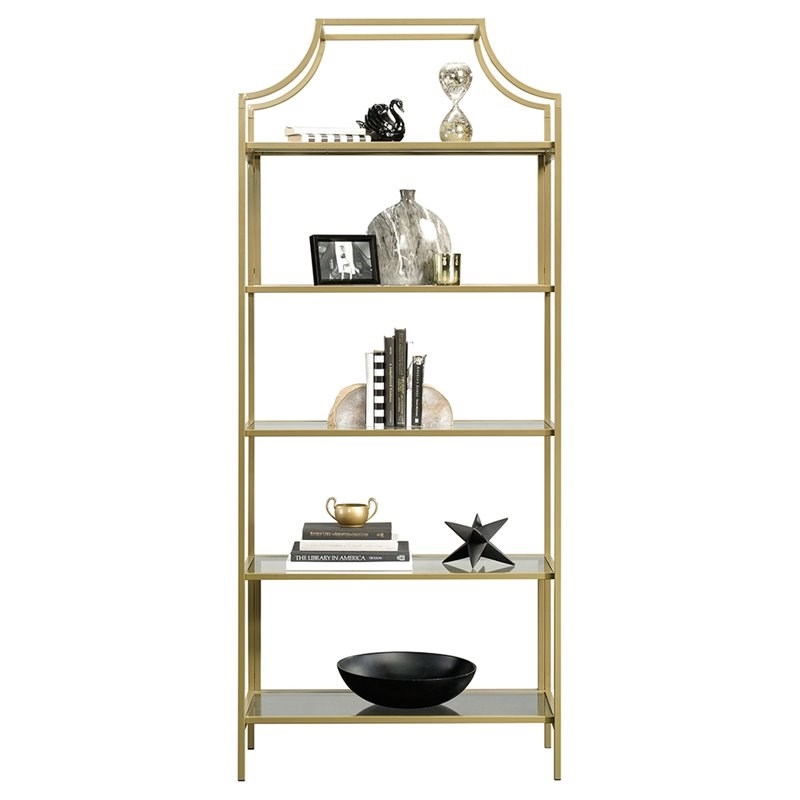 Home Square Contemporary 2 Piece Metal Bookcase set in Satin Gold