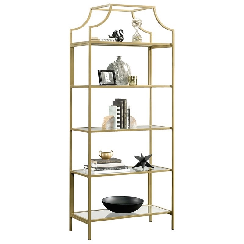 Home Square Contemporary 2 Piece Metal Bookcase set in Satin Gold