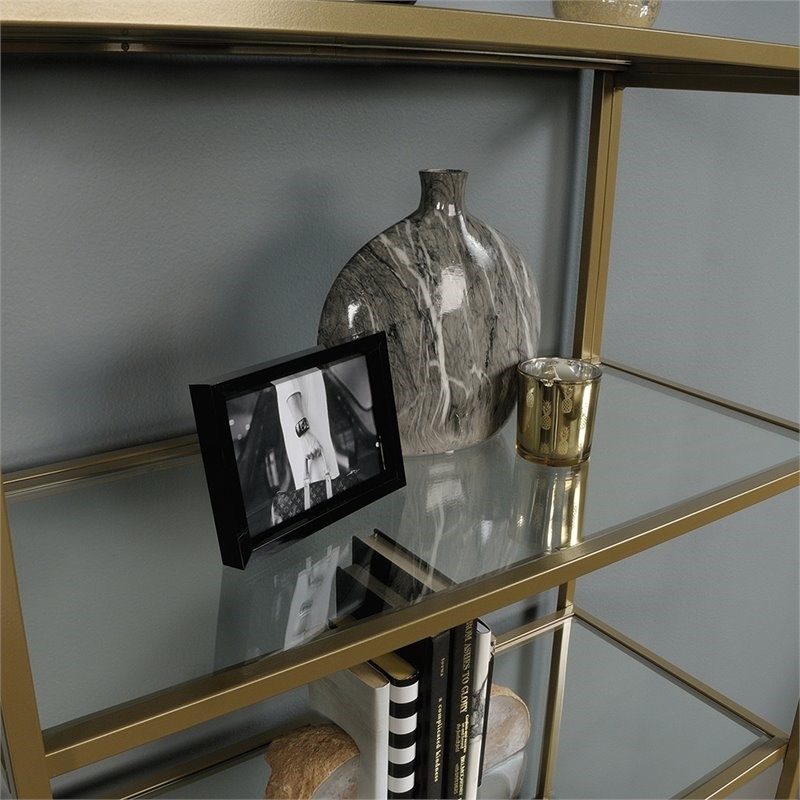 Home Square Contemporary 2 Piece Metal Bookcase set in Satin Gold
