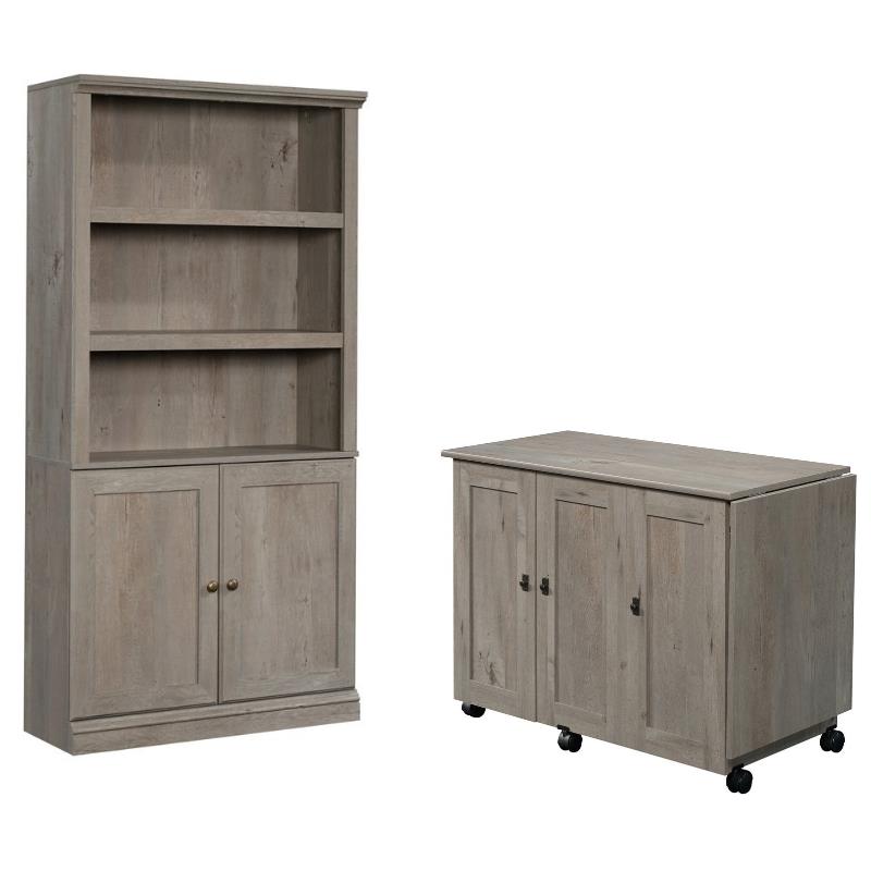 2 Piece Mid Century Bookcase and Craft Table Set in Mystic Oak