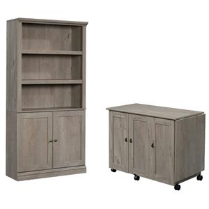 2 piece bookcase and craft table set in mystic oak