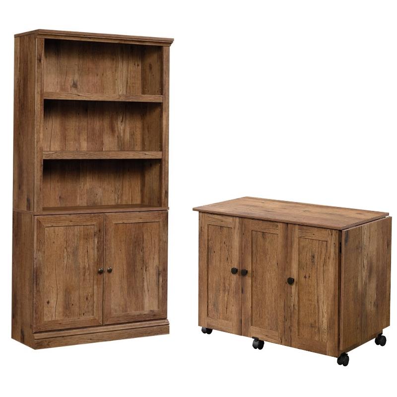 2 Piece Mid Century Bookcase and Craft Table Set in Vintage Oak