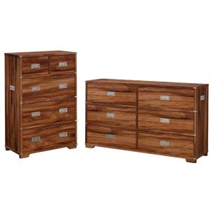 2 piece bedroom dresser and chest set in acacia blaze