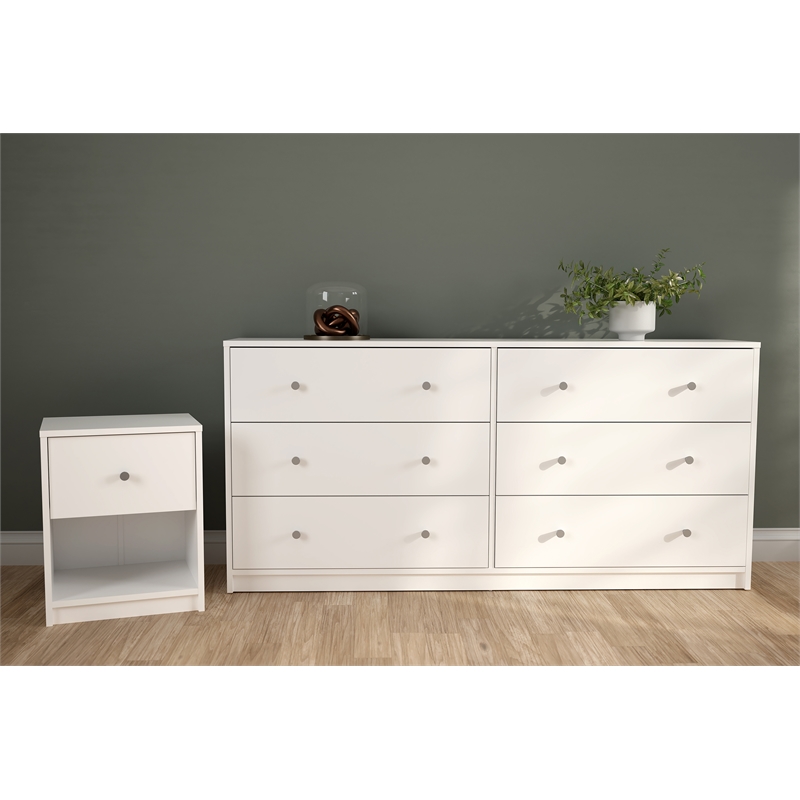 3 Piece Modern Wood Dresser and Nightstand Bedroom Set in White