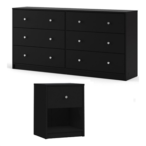 2 Piece Nightstand and Dresser Bedroom Set in Black