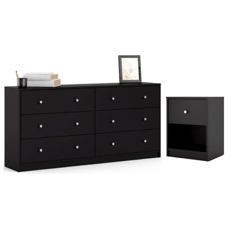 2 Piece Nightstand and Dresser Bedroom Set in Black