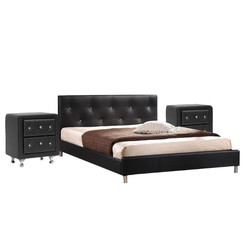 3 Piece Button Tufted Queen Bedroom Set in Black Cymax Business