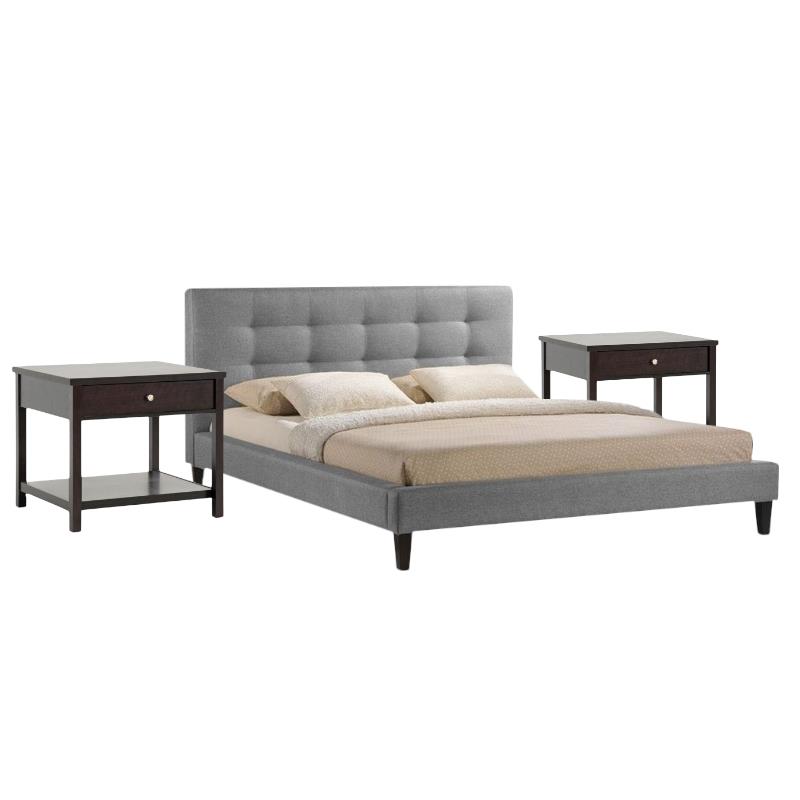 3 Piece Queen Platform Bedroom Set in Gray and Dark Brown