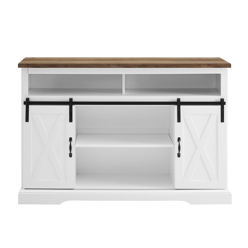 2 Piece Farmhouse Barn Door TV Stand and Buffet Table Set in White