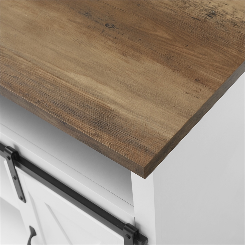 2 Piece Farmhouse Barn Door TV Stand and Buffet Table Set in White