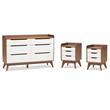 Home Square 3 Piece Modern Dresser and Nightstand Set in White and Walnut