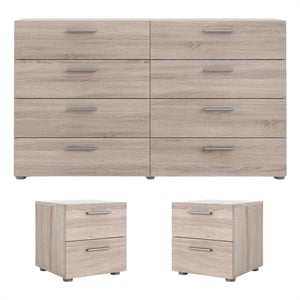 Home Square 8 Drawer Dresser and 2 Drawer Nightstand 3 Pc Set in Truffle