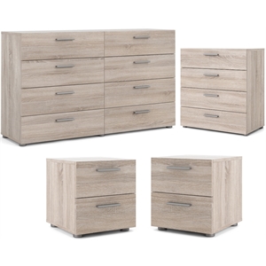 home square engineered wood brown dresser + chest + 2 nightstands 4pc set