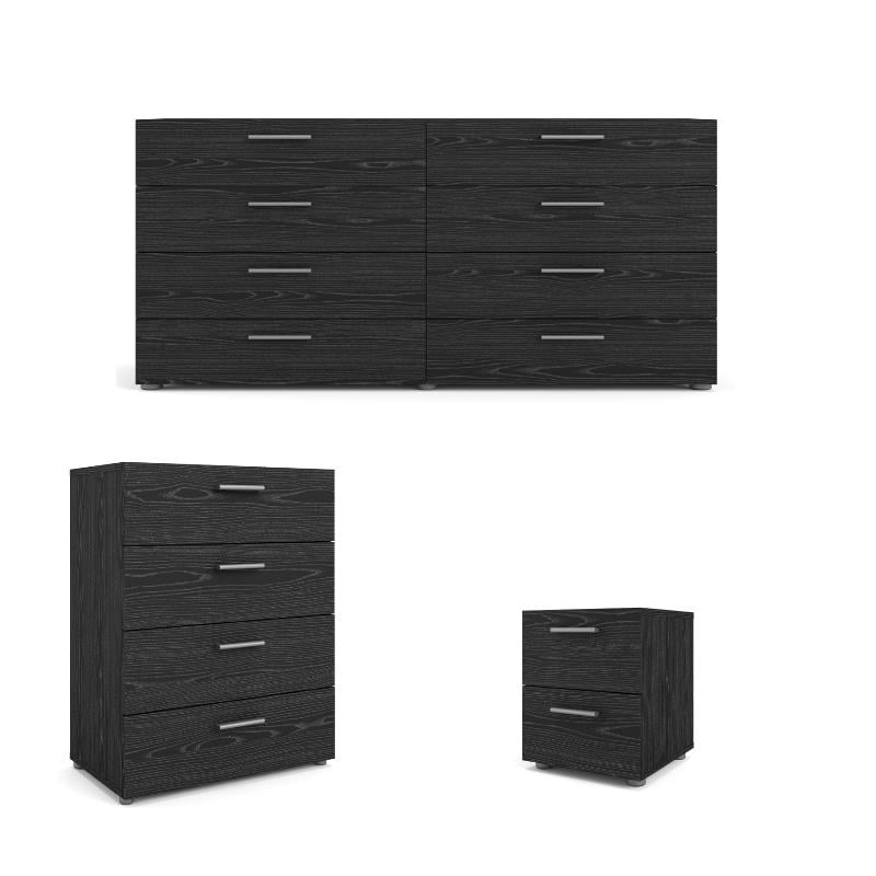 Home Square 3 Piece Set with Dresser Nightstand and Chest in Black Woodgrain