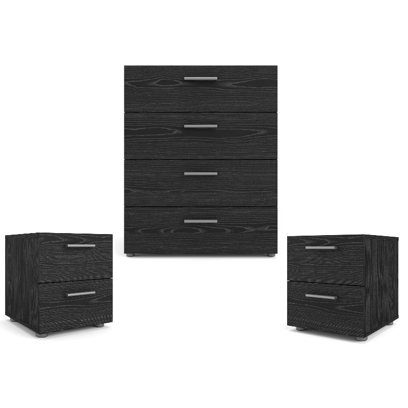 Home Square 3 Piece Bedroom Set with Chest and 2 Nightstands in Black Woodgrain