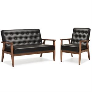 home square 2 piece faux leather set with loveseat and reception chair in black
