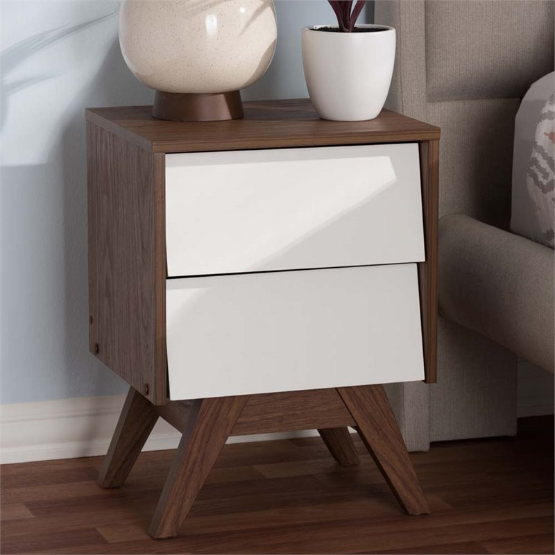 Home Square 2 Piece Engineered Wood 2-Drawer Nightstand Set in White/Walnut