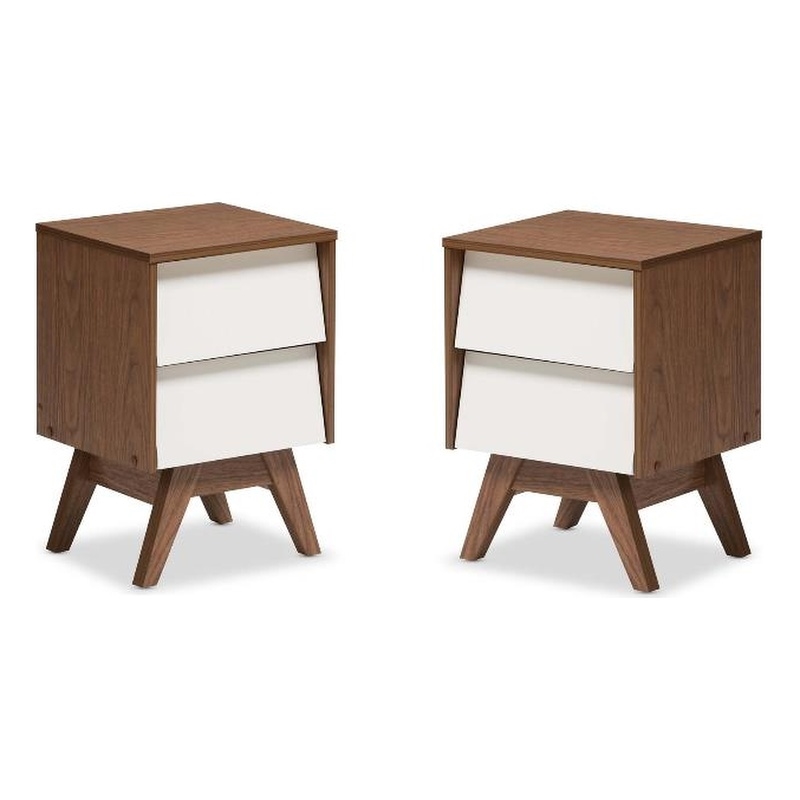 Home Square 2 Piece Engineered Wood 2-Drawer Nightstand Set in White/Walnut