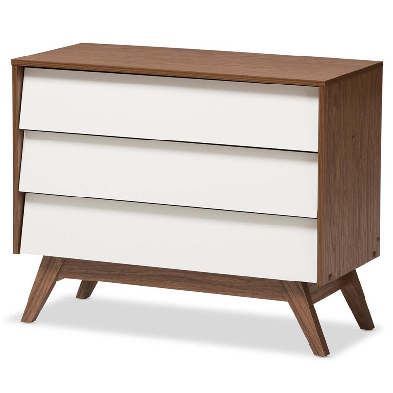 Home Square 3 Piece Chest and 2 Nightstands Bedroom Set in White/Walnut