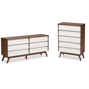 home square 2 piece set with double dresser and drawers in white and walnut