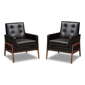 Home Square 2 Piece Faux Leather Upholstered Lounge Chair Set in Black/Walnut