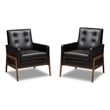 Home Square 2 Piece Faux Leather Upholstered Lounge Chair Set in Black/Walnut