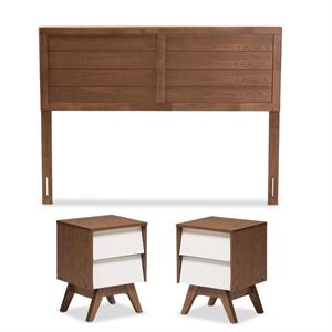 Home Square 3 Piece Queen Headboard and Nightstand Bedroom Set in Walnut