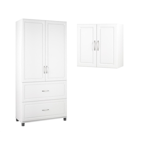 home square 2 piece storage set with wall cabinet and 2 drawer cabinet in white
