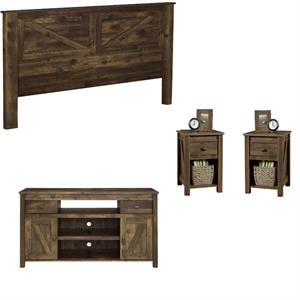 Home Square 4 Piece Set with Queen Headboard 2 Night Stands and TV Stand