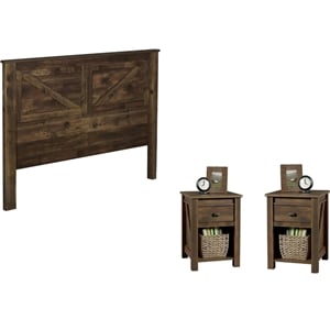 Home Square 3 Piece Set with Queen Headboard and 2 Night Stands in Barn Pine