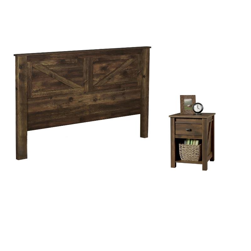 Home Square 2 Piece Set with Queen Headboard and Night Stand in Barn Pine