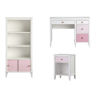 home square 3 piece kids bedroom set with desk nightstand and bookcase in pink